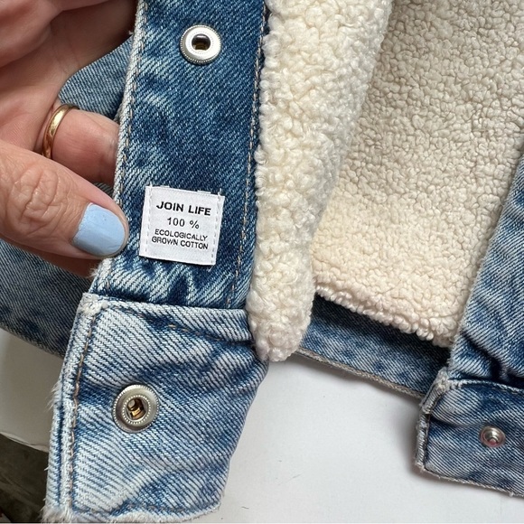 Zara Trucker Jean Jacket Denim Sherpa Lined Blue Jean NEW M Cowboy western - Picture 5 of 7